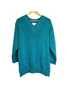 Vintage Diane Von Furstenberg Teal Metallic V-Neck Sweater Size M